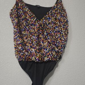 Sequin One-Piece Swimsuit - Black with Multi-Color Sequins